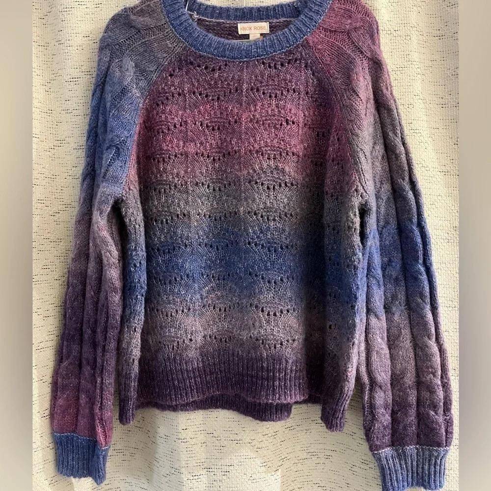 KNOX ROSE women's marled purple/blue ombre wool blend sweater NWT